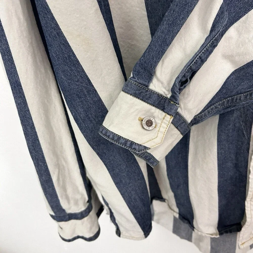 Levi’s Silver Tab Shirt Men’s Blue Denim Striped Long Sleeve Oversized Size L - Picture 4 of 11